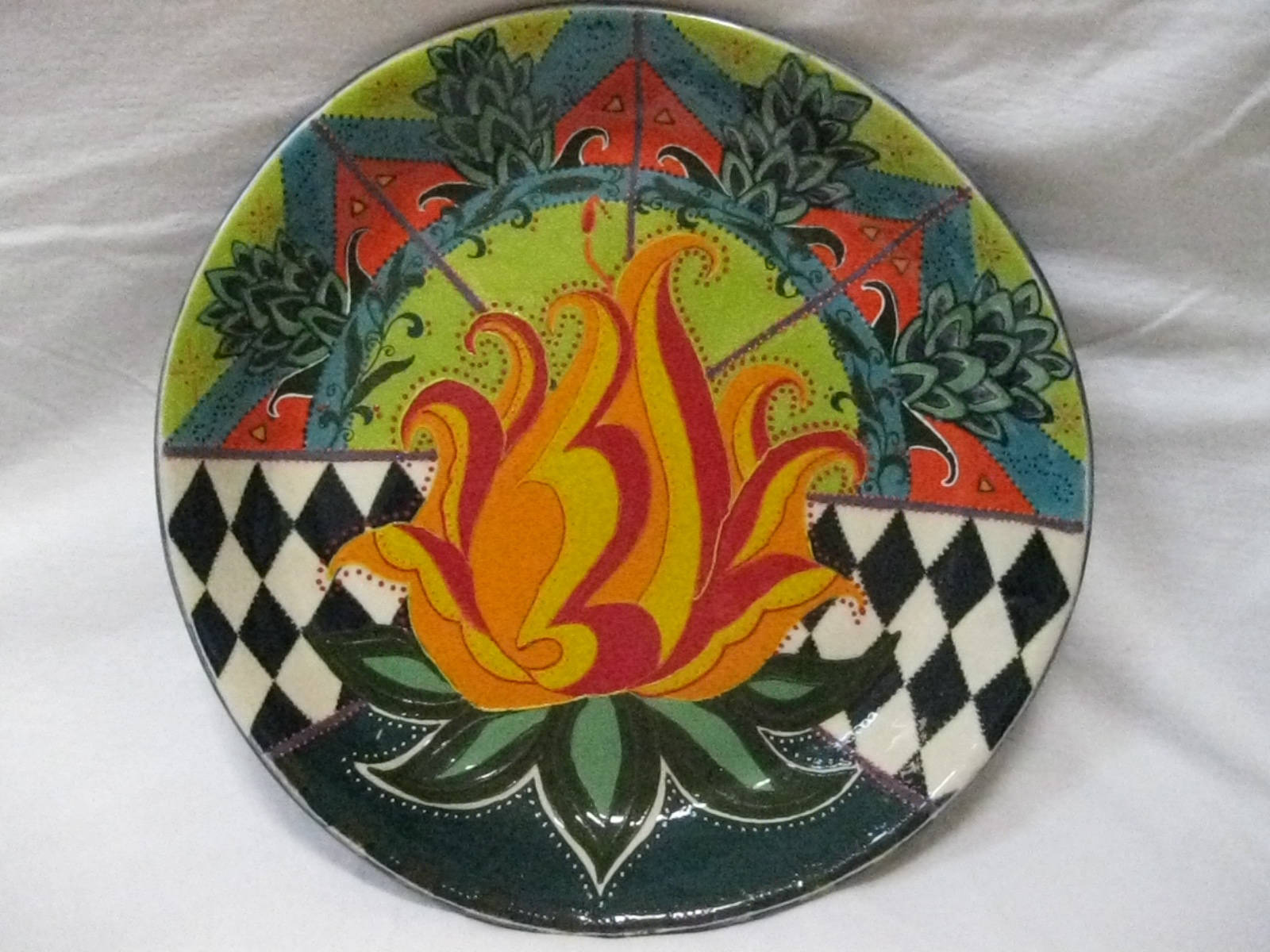 Large Stoneware Platter with "Boteh" Palmette