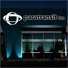 Paratransit, Inc., building signage, night view