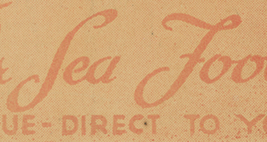 Close-up of "Sea Food" type and halftone sample.